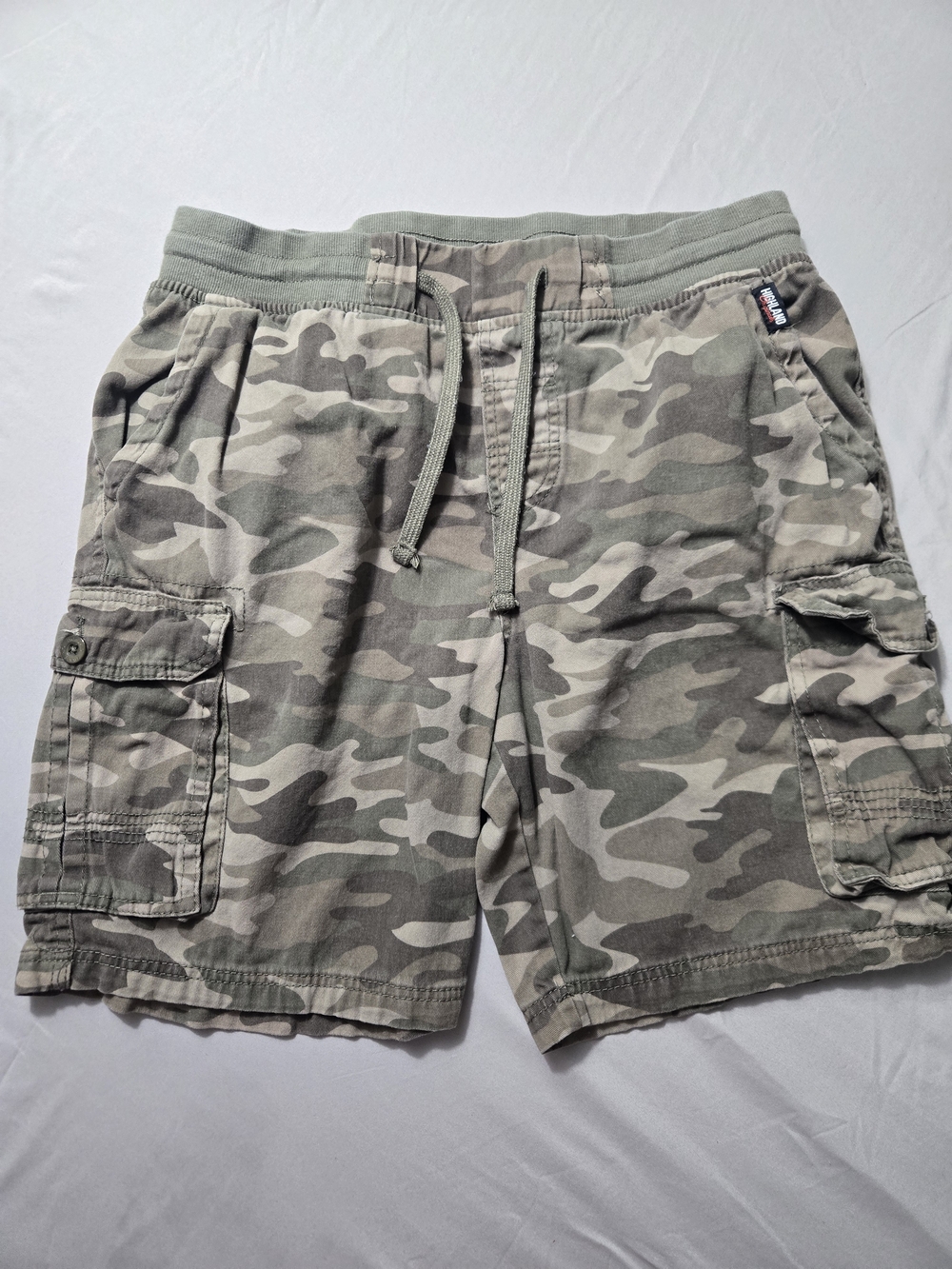Camo Cargo Shorts with Drawstring Waist - Olive Green